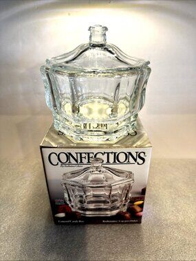 Vintage Indiana Glass Candy Box Confections Concord Octagon 5.75" With Lid NEW